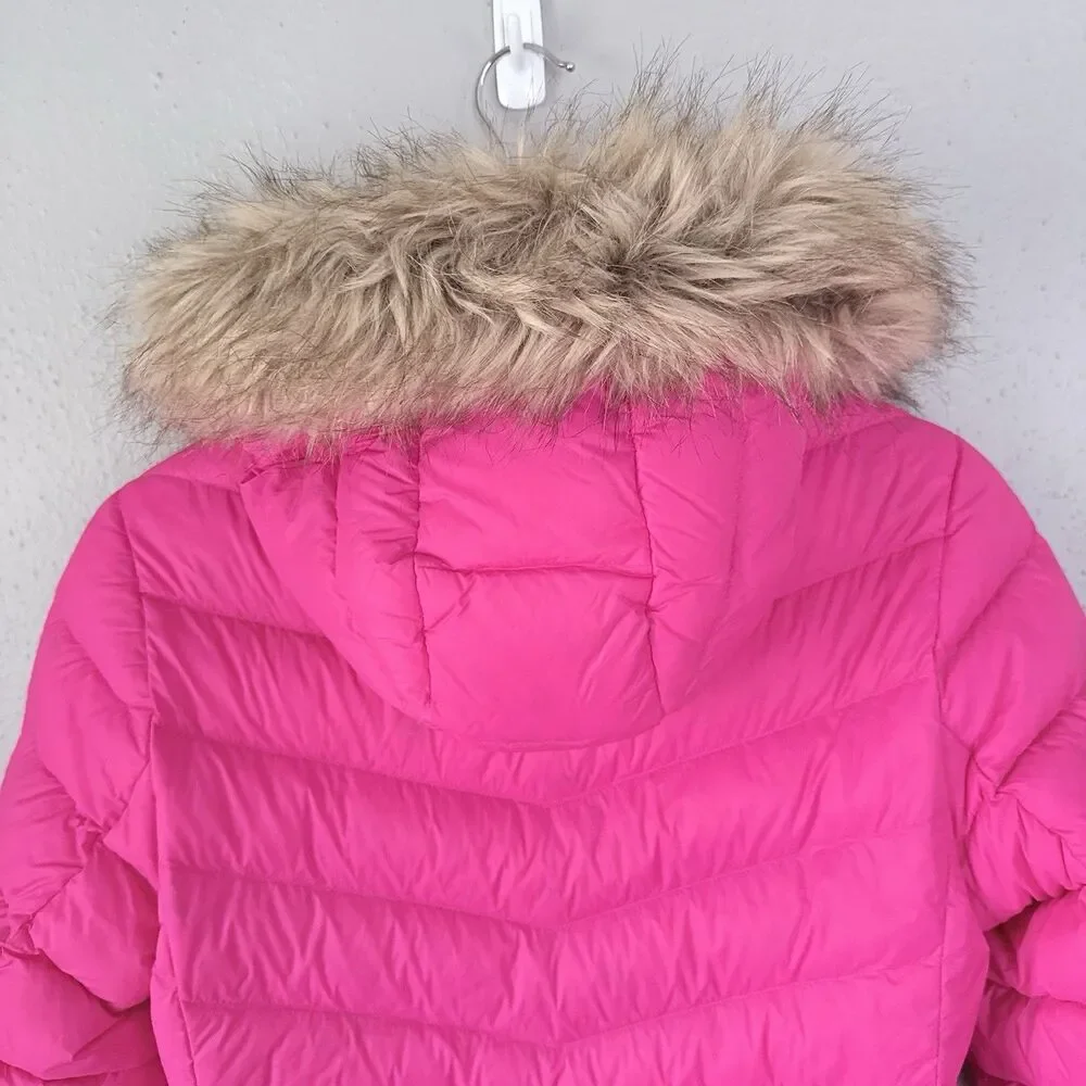 Eddie Bauer Down Parka Jacket Girls L (14) Pink Nylon Sherpa Lined Hooded